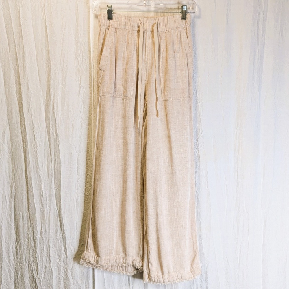 Thread + Supply Cropped Raw Hem Rayon/Linen Natural Wheat Pants Classic XS